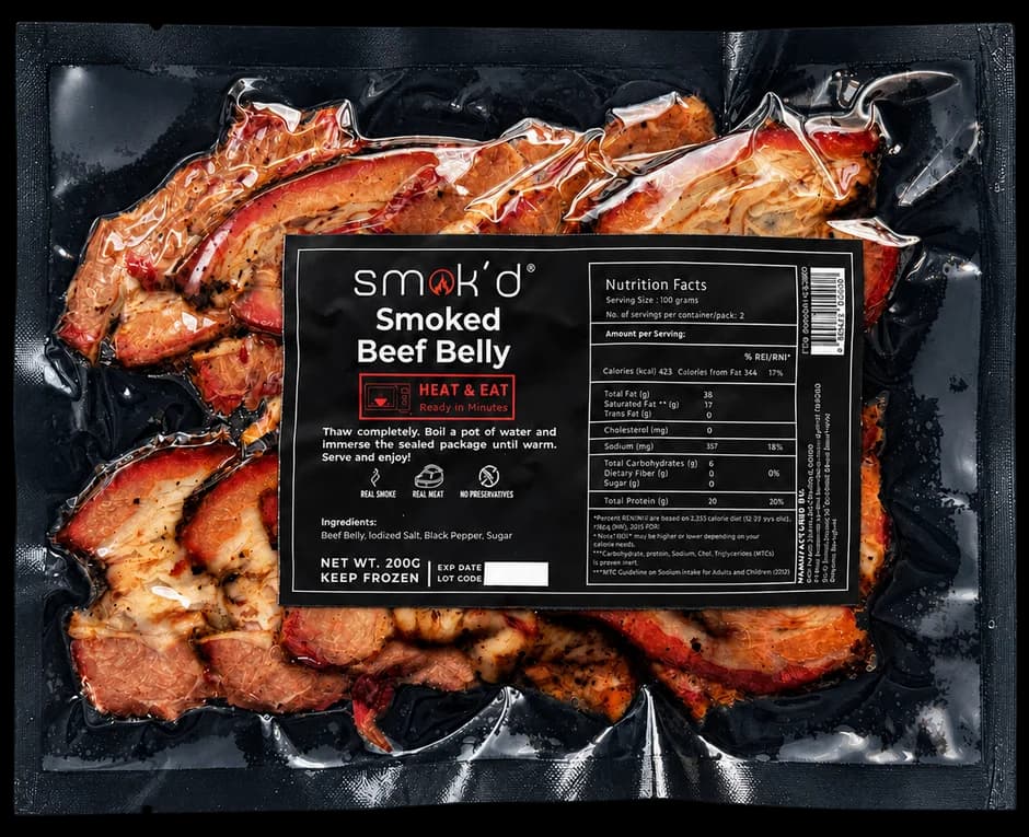 Smok'd Beef Belly approved vacuum-sealed pack