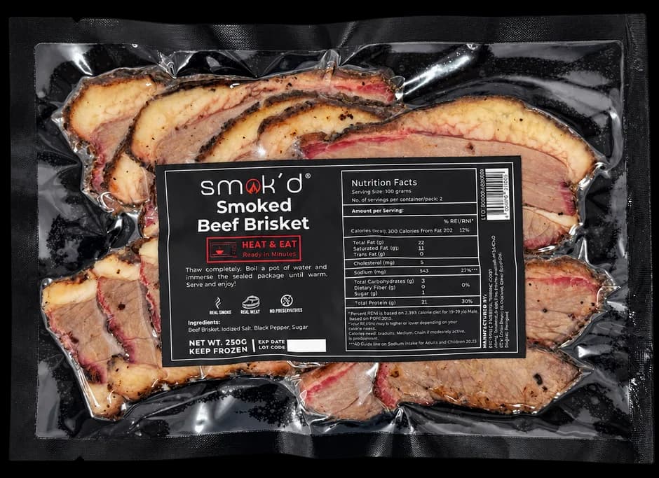 Smok'd Beef Brisket approved vacuum-sealed pack