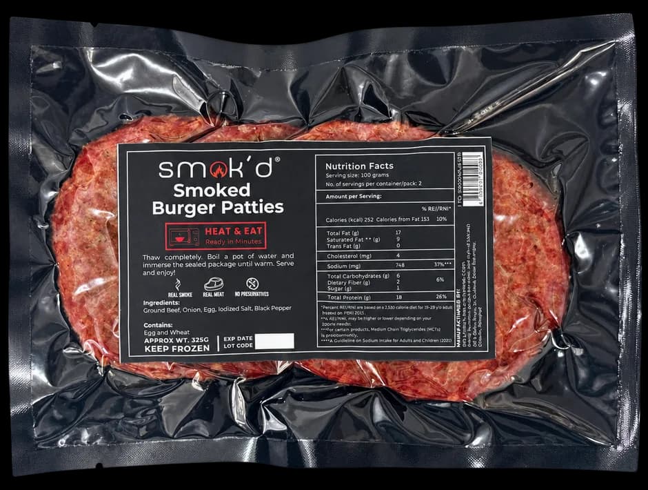 Smok'd Burger Patties approved vacuum-sealed pack