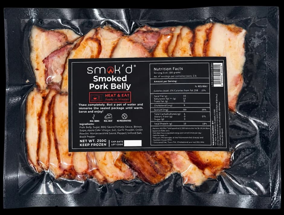 Smok'd Pork Belly approved vacuum-sealed pack